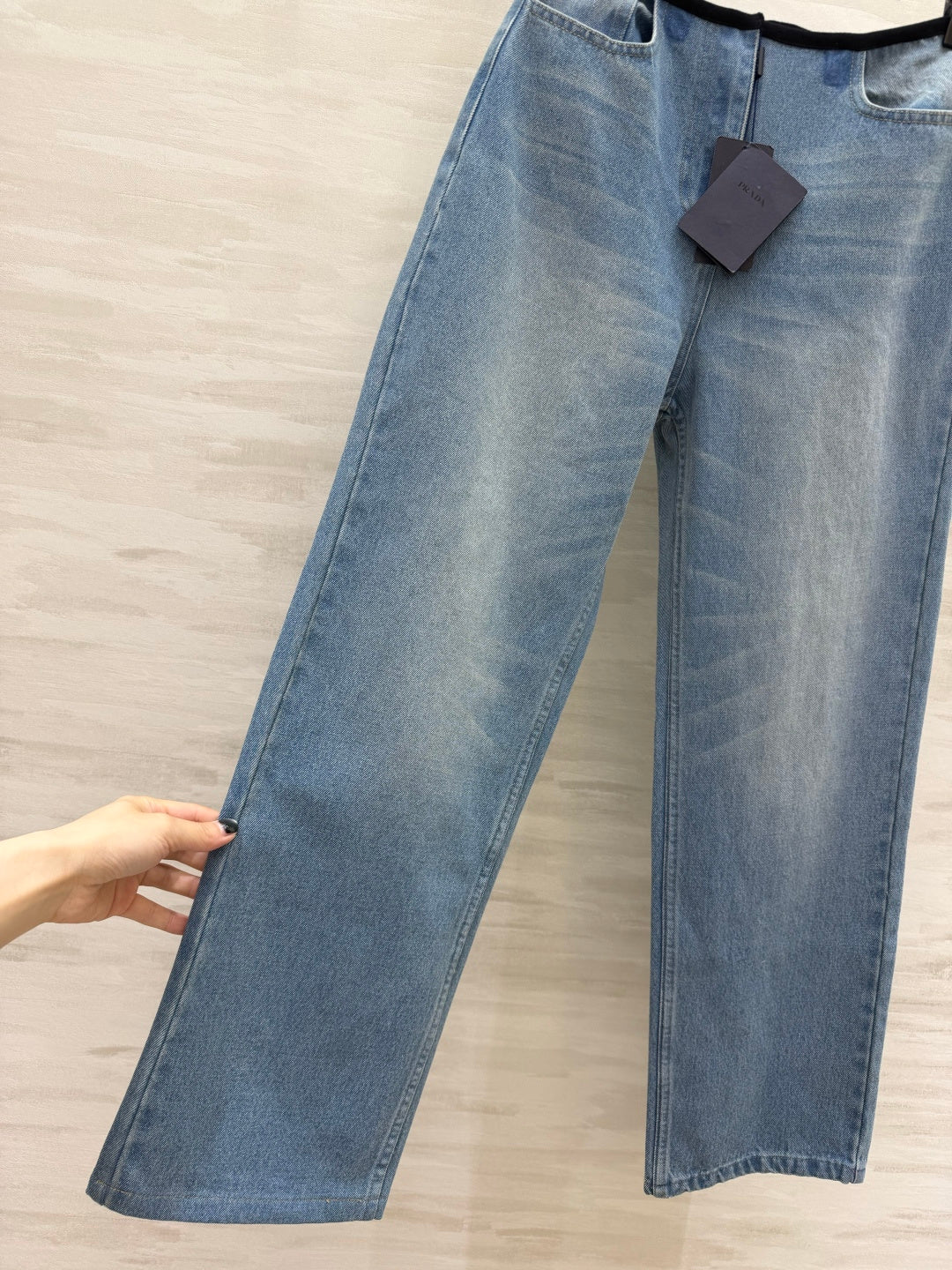 Prada 26s Wide-Leg Jeans Light Blue Washed Denim 405808