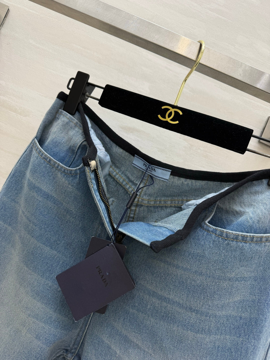Prada 26s Wide-Leg Jeans Light Blue Washed Denim 405808