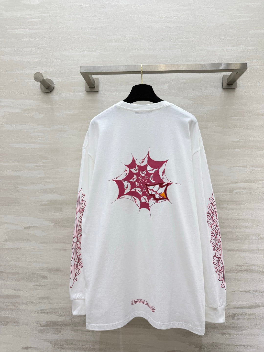 Chorme Heart Long-Sleeved Top Pink White Cotton 408811