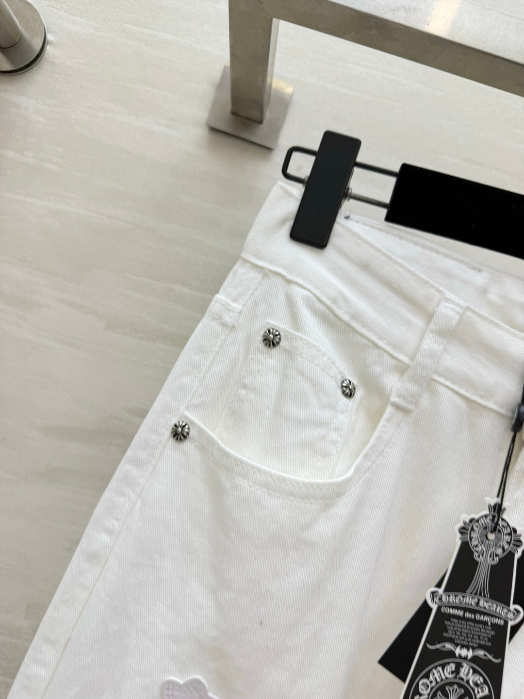 Chorme Heart Cross Patchwork Jeans Pink White Denim 408813