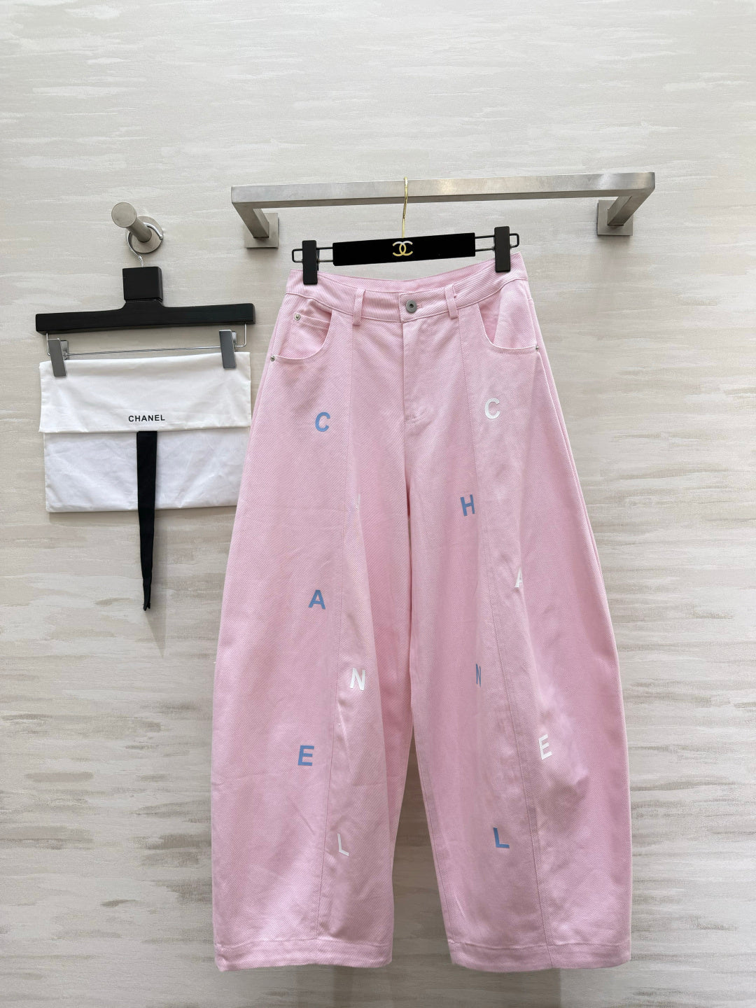 CC 26s Letter Embroidery Wide-Leg Pants Light Pink Cotton 415963