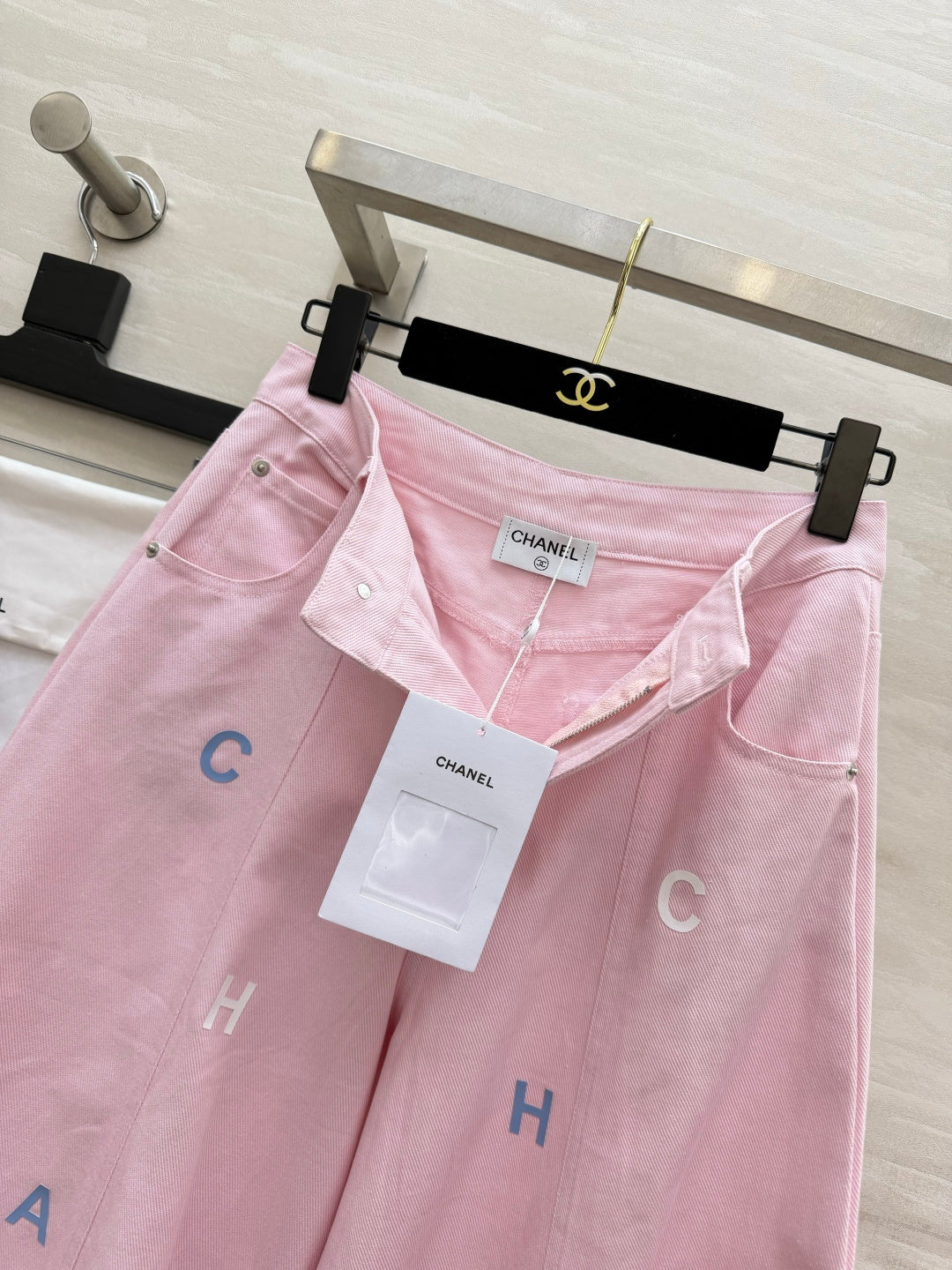 CC 26s Letter Embroidery Wide-Leg Pants Light Pink Cotton 415963