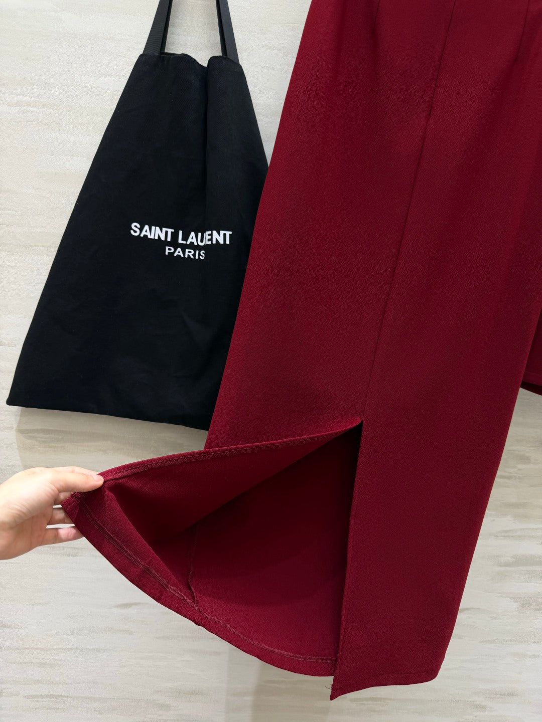 YSL 26s Sleeveless Vest + Straight Skirt Set Burgundy Linen 422159