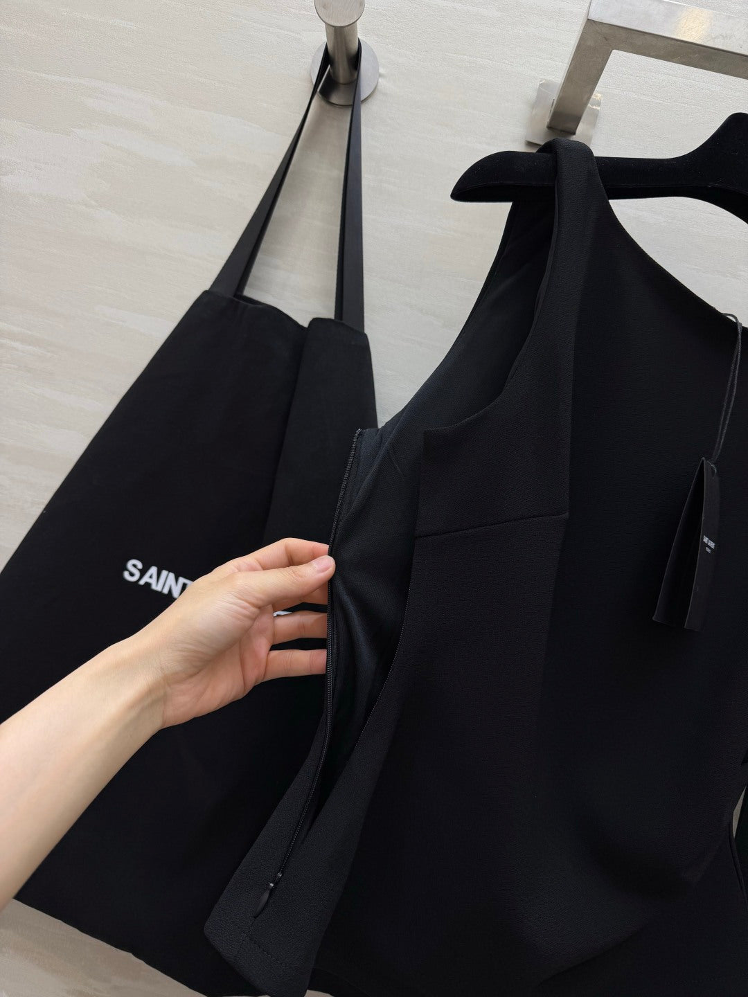 YSL 26s Sleeveless Vest + Straight Skirt Set Black Linen 422154