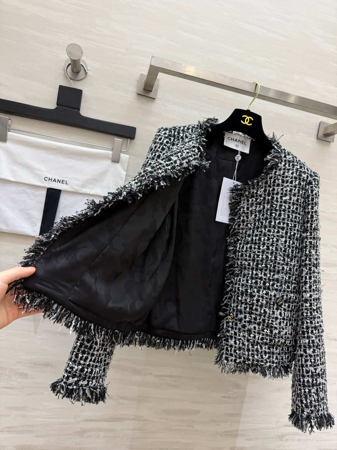 CC 26s Fringed Edges Jacket Black White Tweed 422118