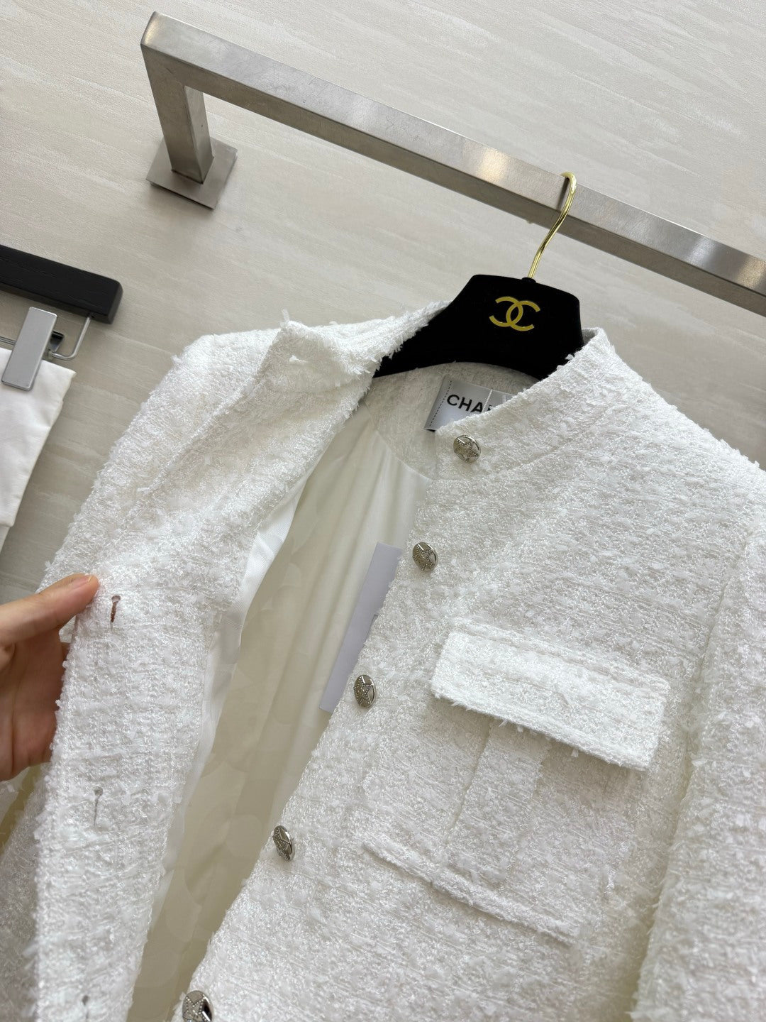 CC 26S White Tweed Belted Long Coat 428142