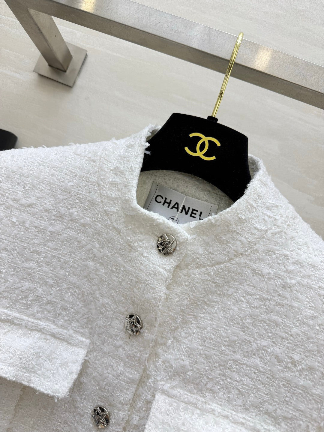 CC 26S White Tweed Belted Long Coat 428142