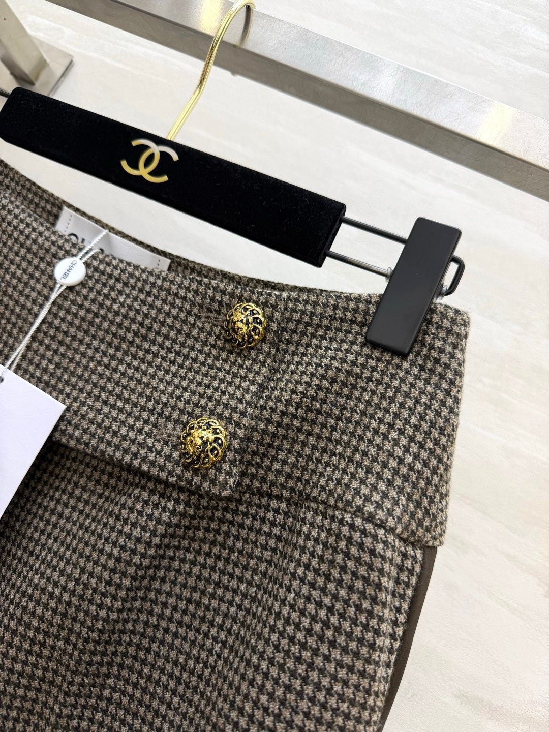 Chanel 26s Houndstooth Wide-Leg Trousers Taupe 438846
