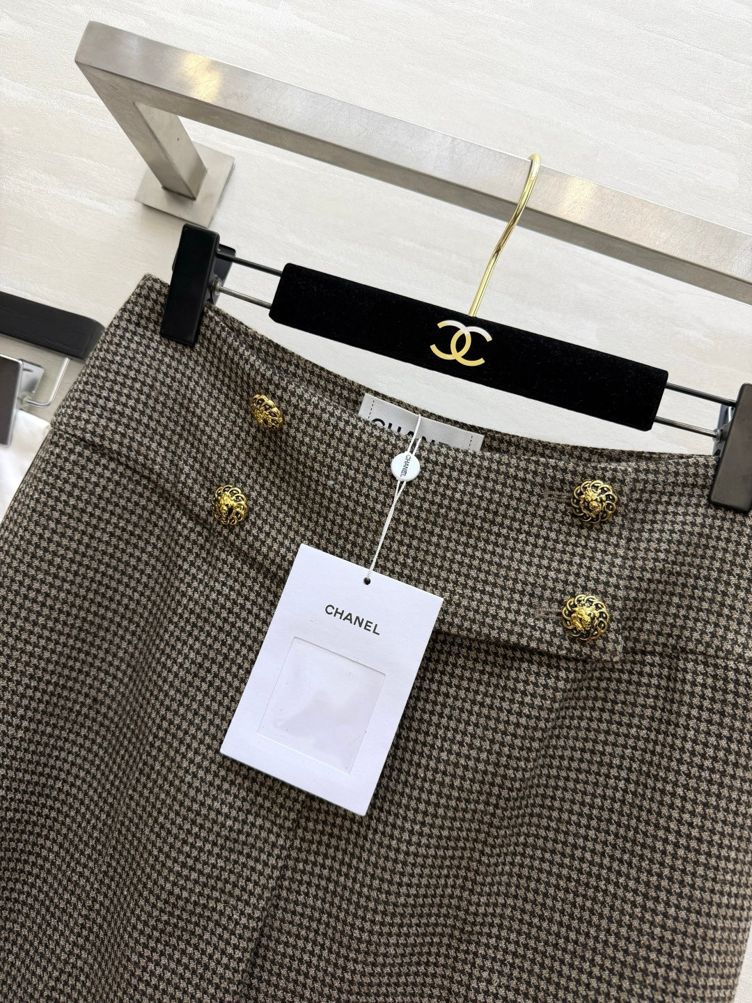 Chanel 26s Houndstooth Wide-Leg Trousers Taupe 438846
