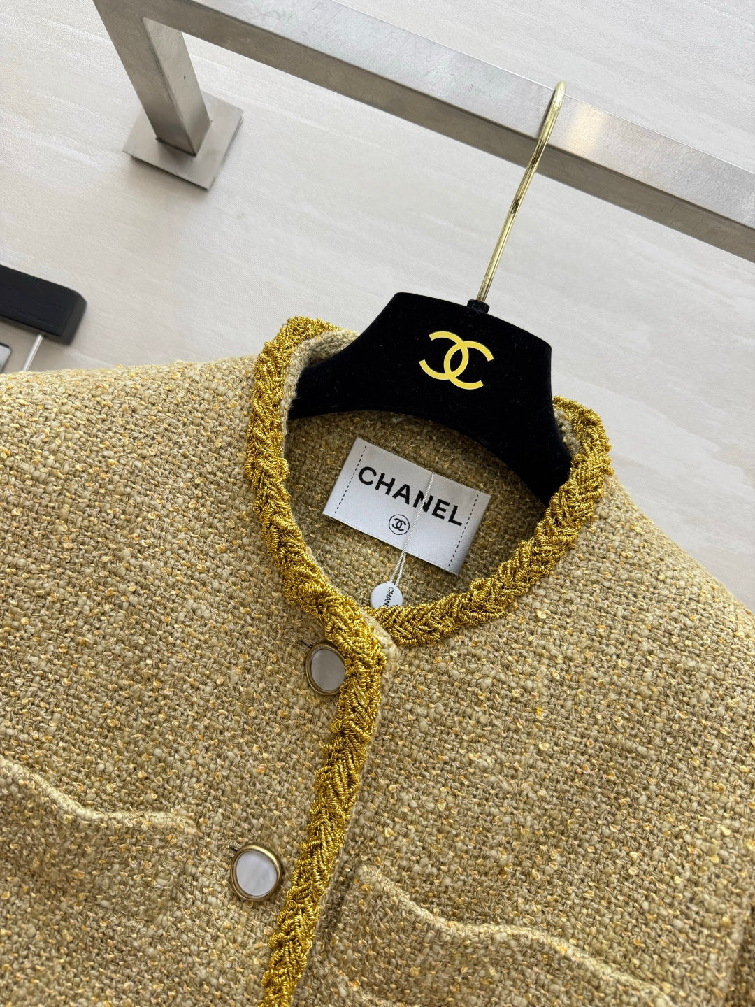 Chanel 26s Tweed Ribbon-Trim Cropped Jacket Gold 438806