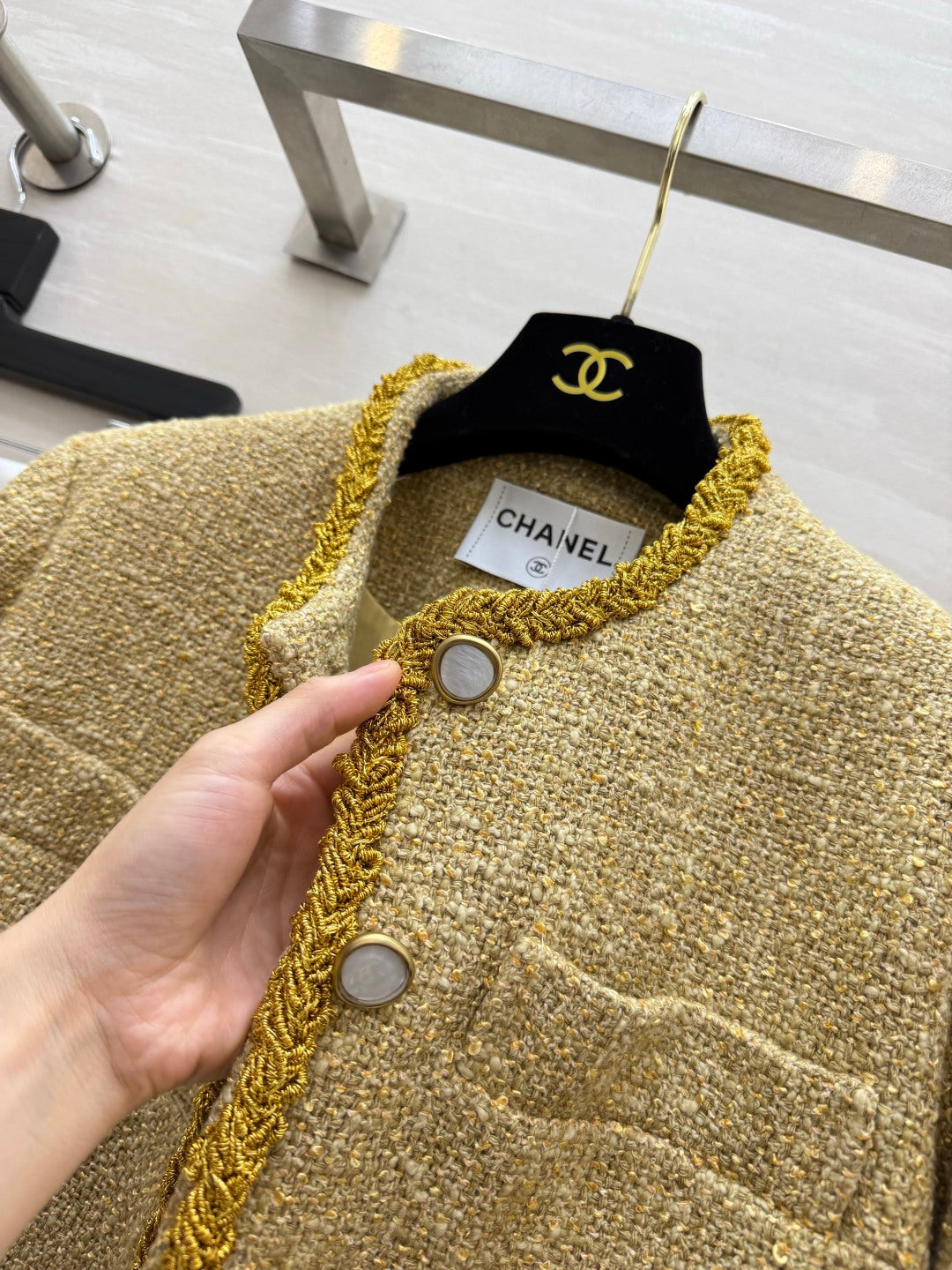 Chanel 26s Tweed Ribbon-Trim Cropped Jacket Gold 438806