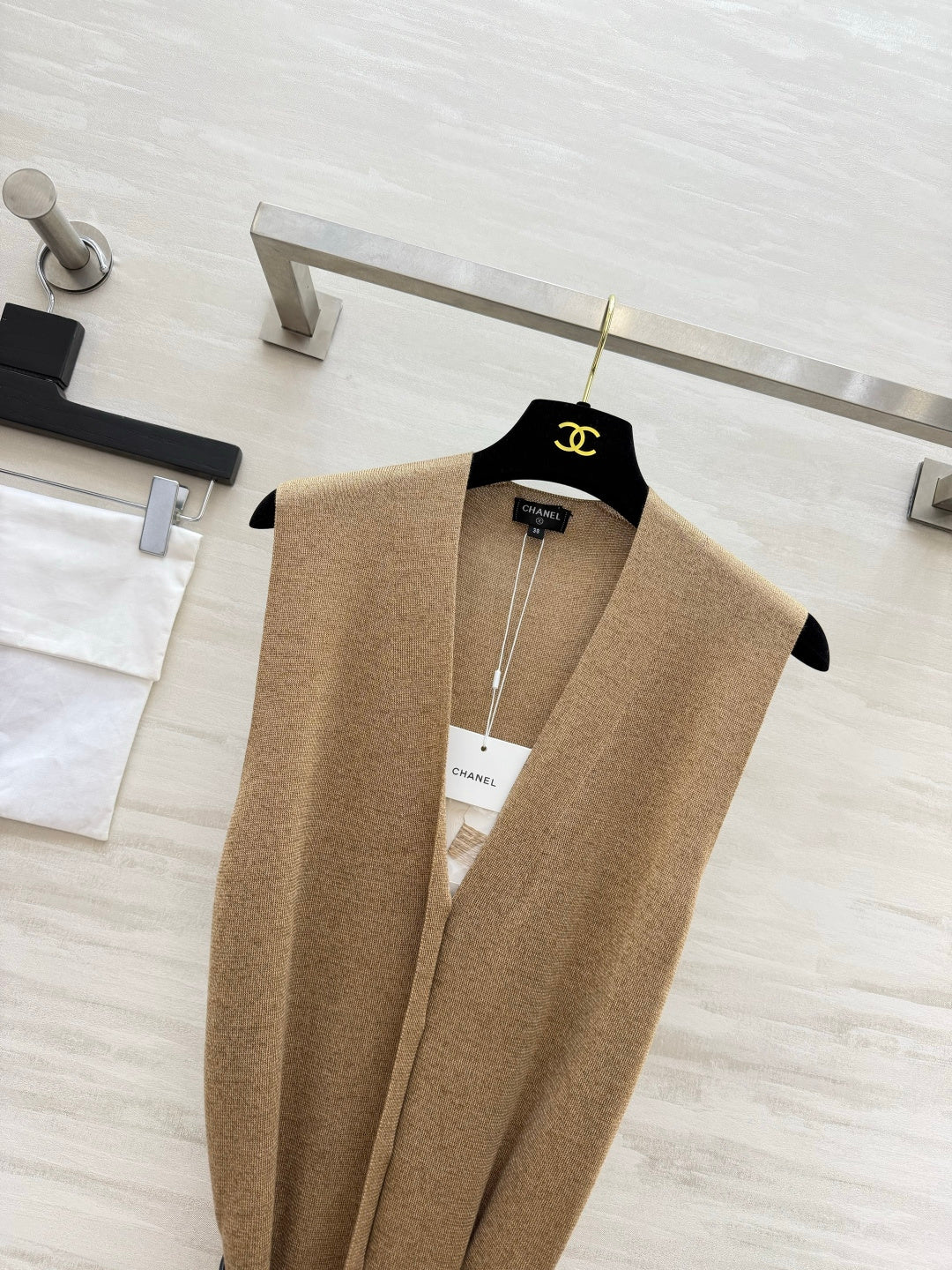 Chanel 26s Knit Belted Vest Camel 438759