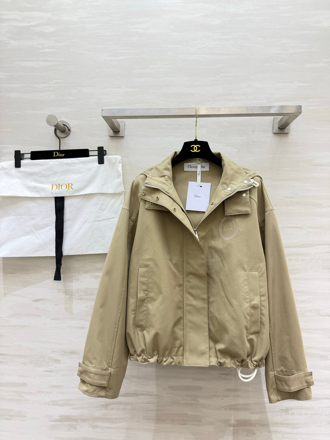 Dior 26s Hooded Windbreaker Jacket Beige 438725