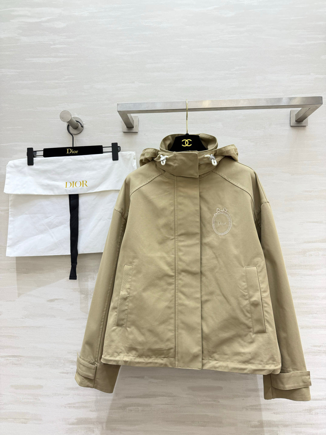 Dior 26s Hooded Windbreaker Jacket Beige 438725