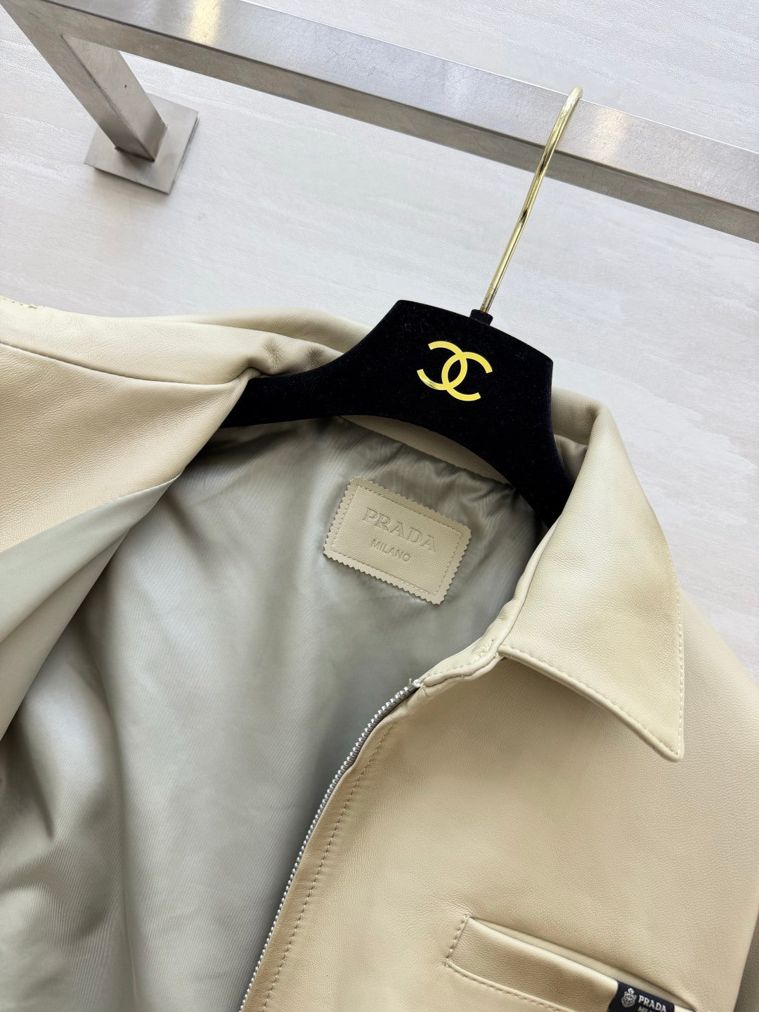 Prada 26s Beige Leather Jacket Style 435345