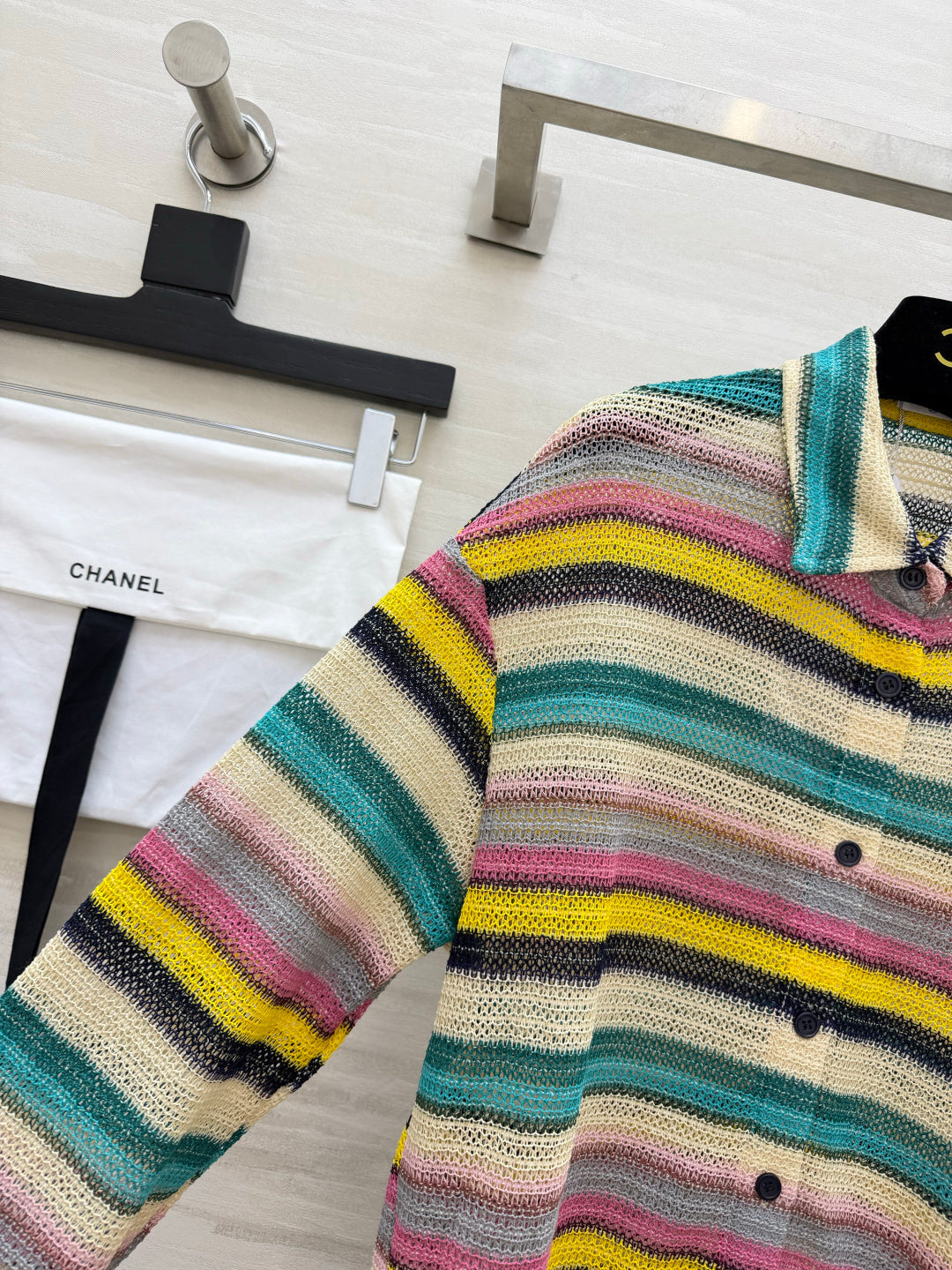 Chanel 26s Multicolor Striped Knit Shirt Style 435334