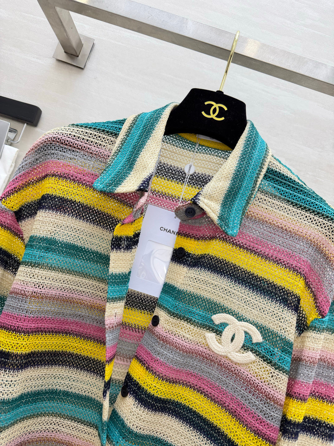Chanel 26s Multicolor Striped Knit Shirt Style 435334