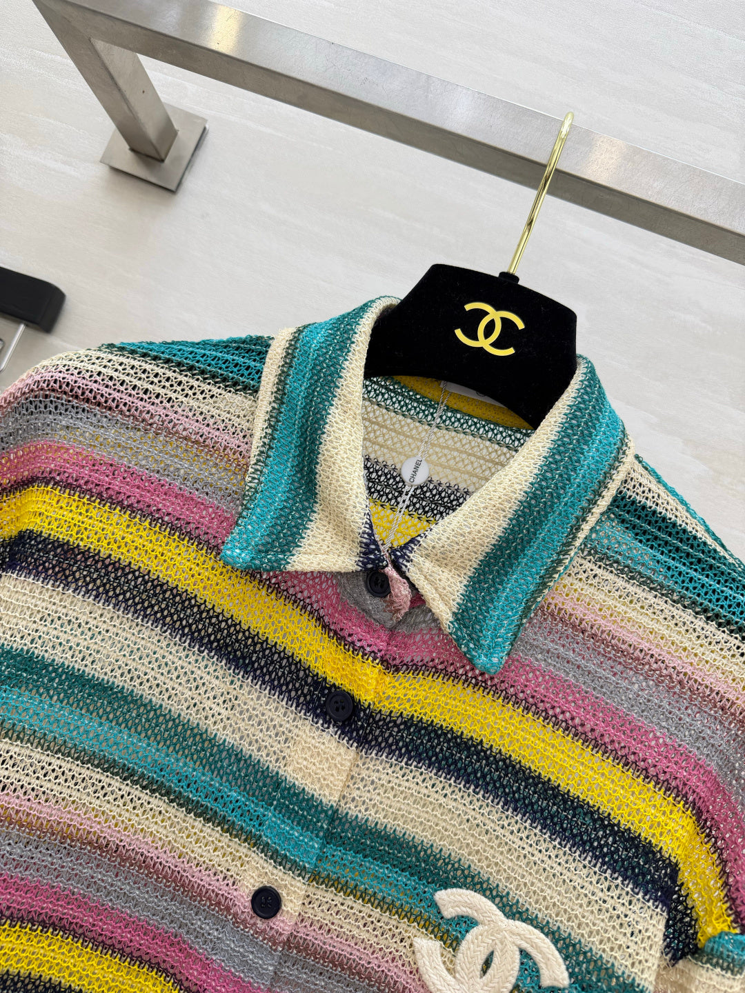 Chanel 26s Multicolor Striped Knit Shirt Style 435334