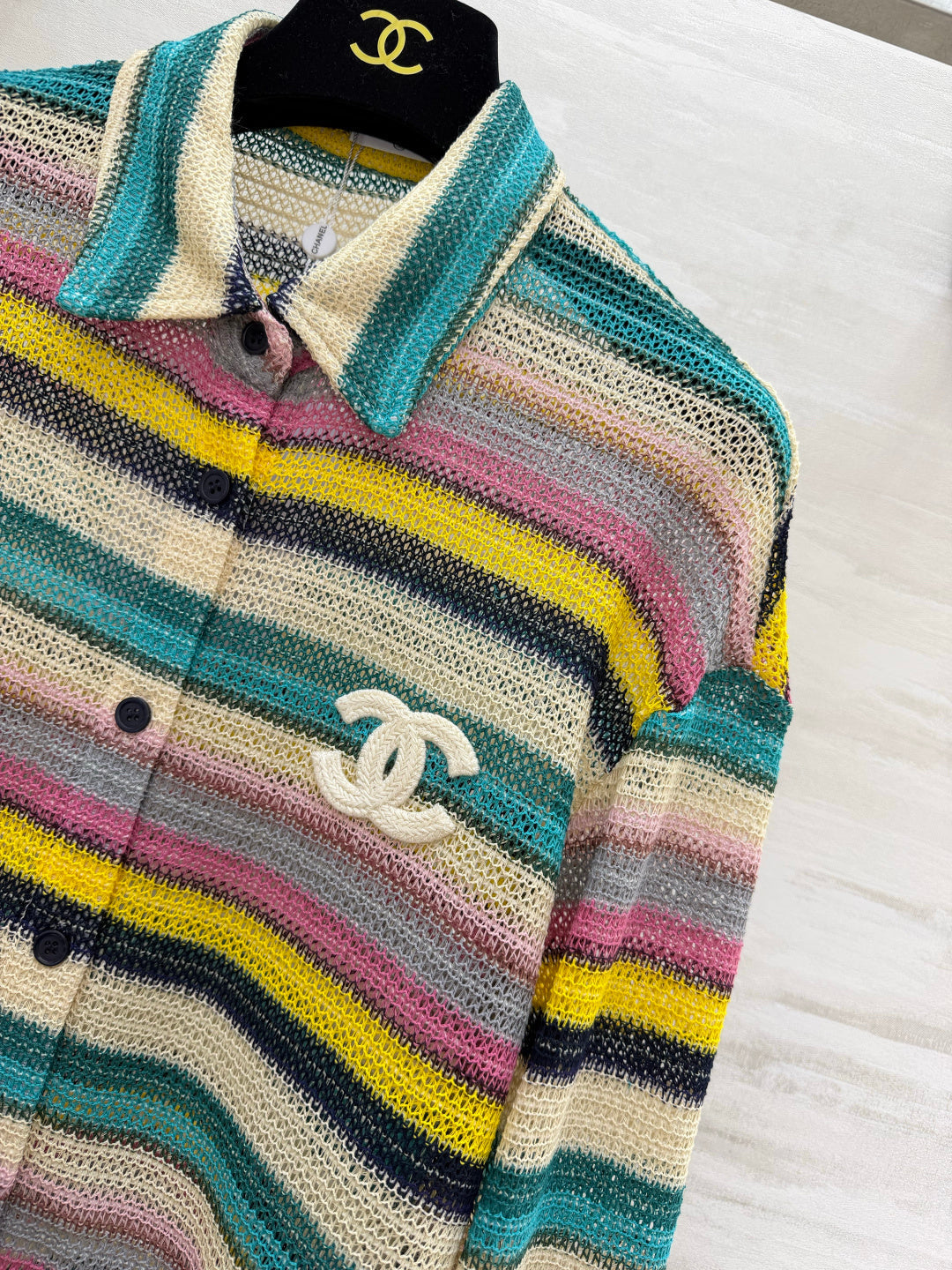 Chanel 26s Multicolor Striped Knit Shirt Style 435334