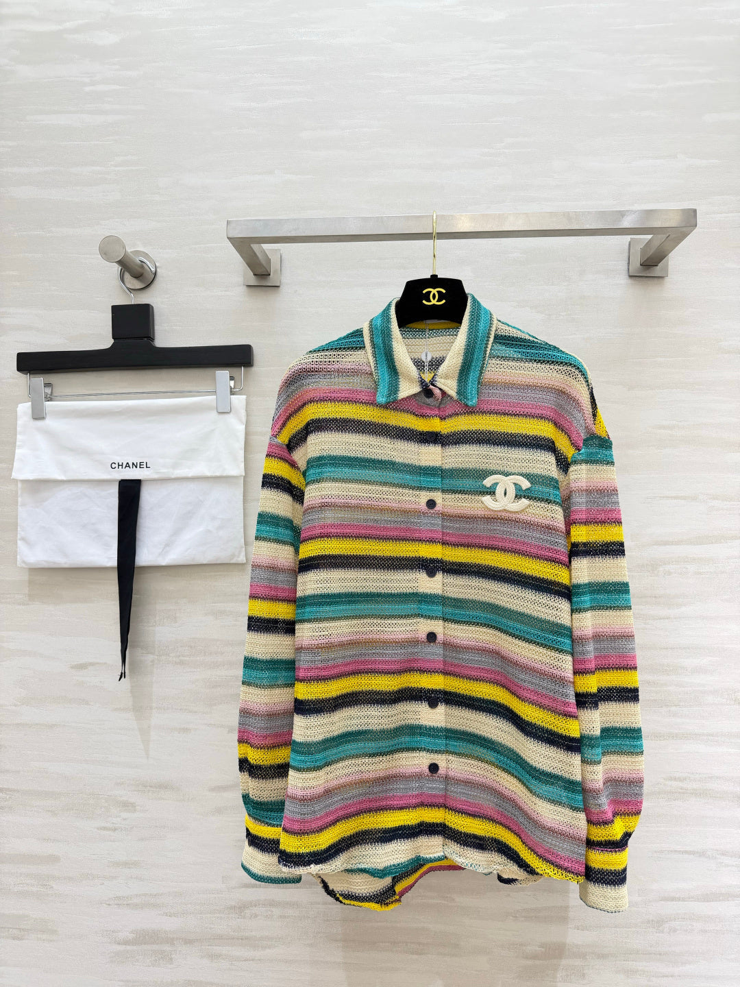Chanel 26s Multicolor Striped Knit Shirt Style 435334