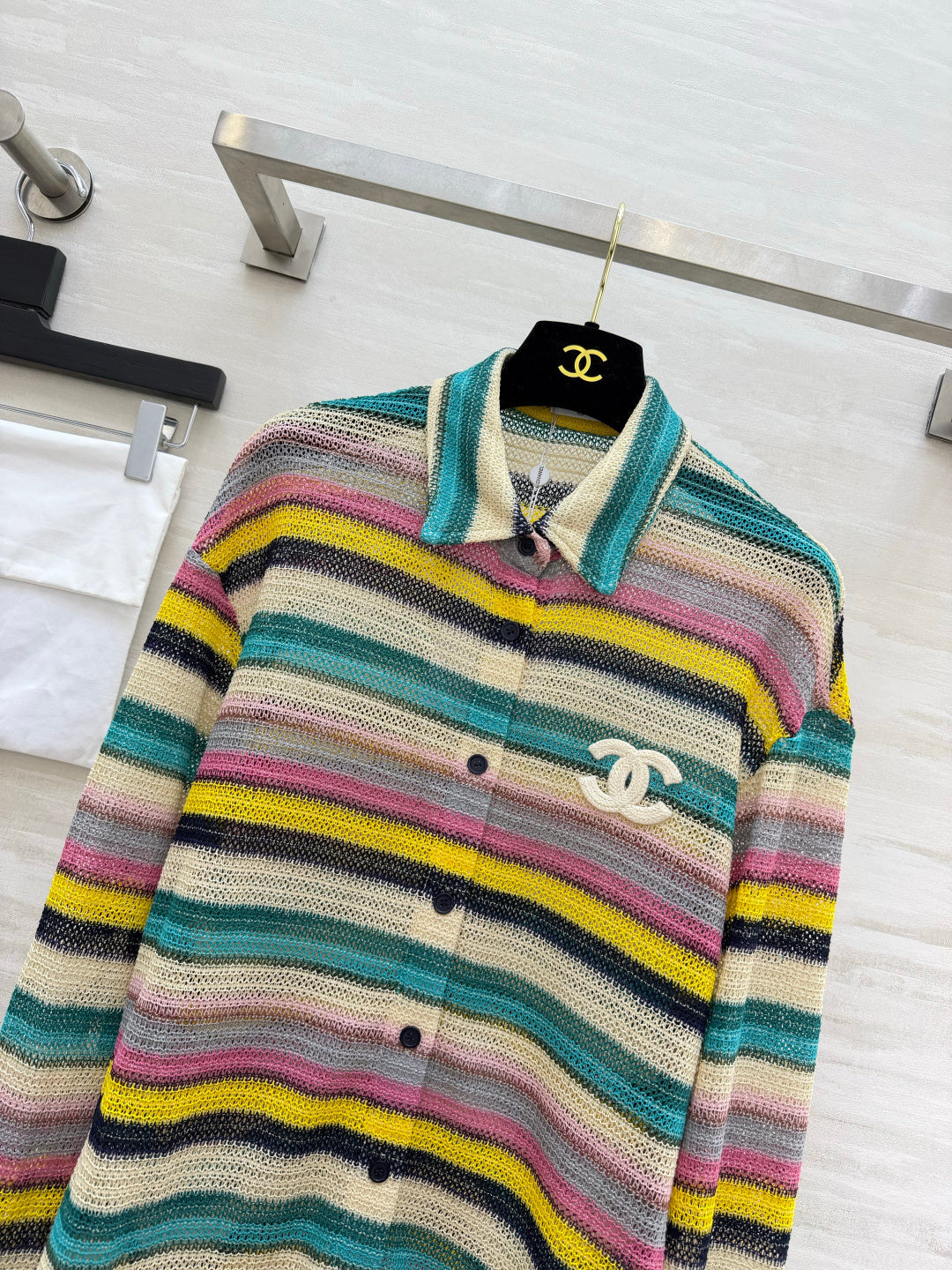 Chanel 26s Multicolor Striped Knit Shirt Style 435334
