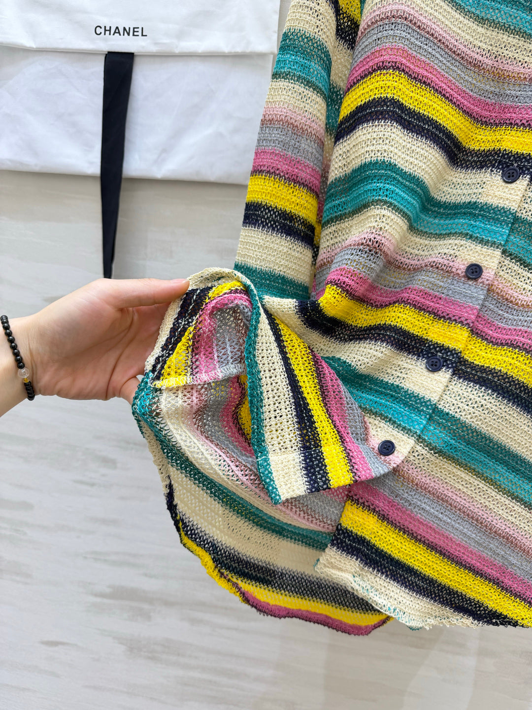Chanel 26s Multicolor Striped Knit Shirt Style 435334