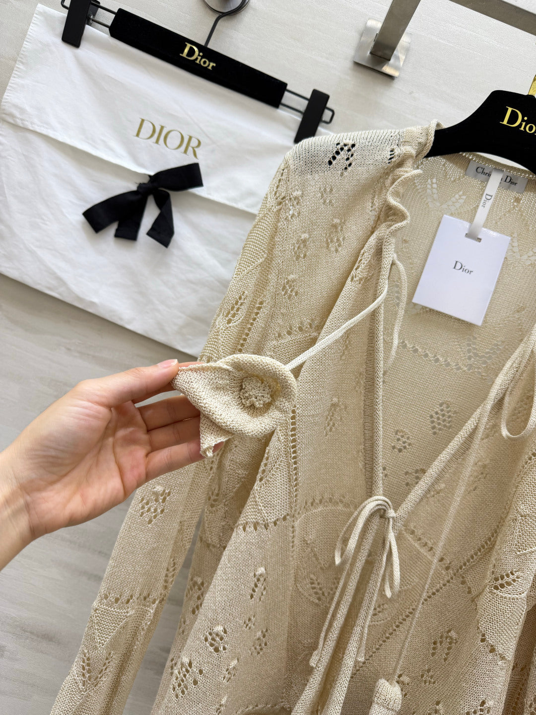 CD 26s Openwork Knit Cardigan & Dress Set Beige Cotton 437219