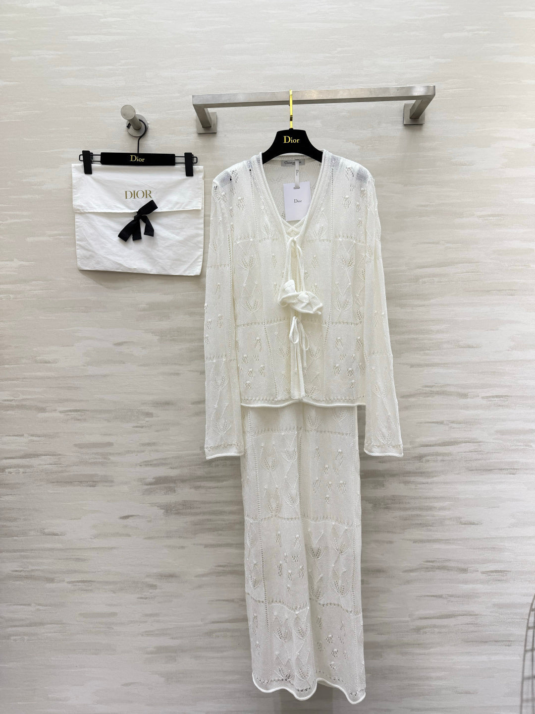 CD 26s Openwork Knit Cardigan & Dress Set White Cotton 437214