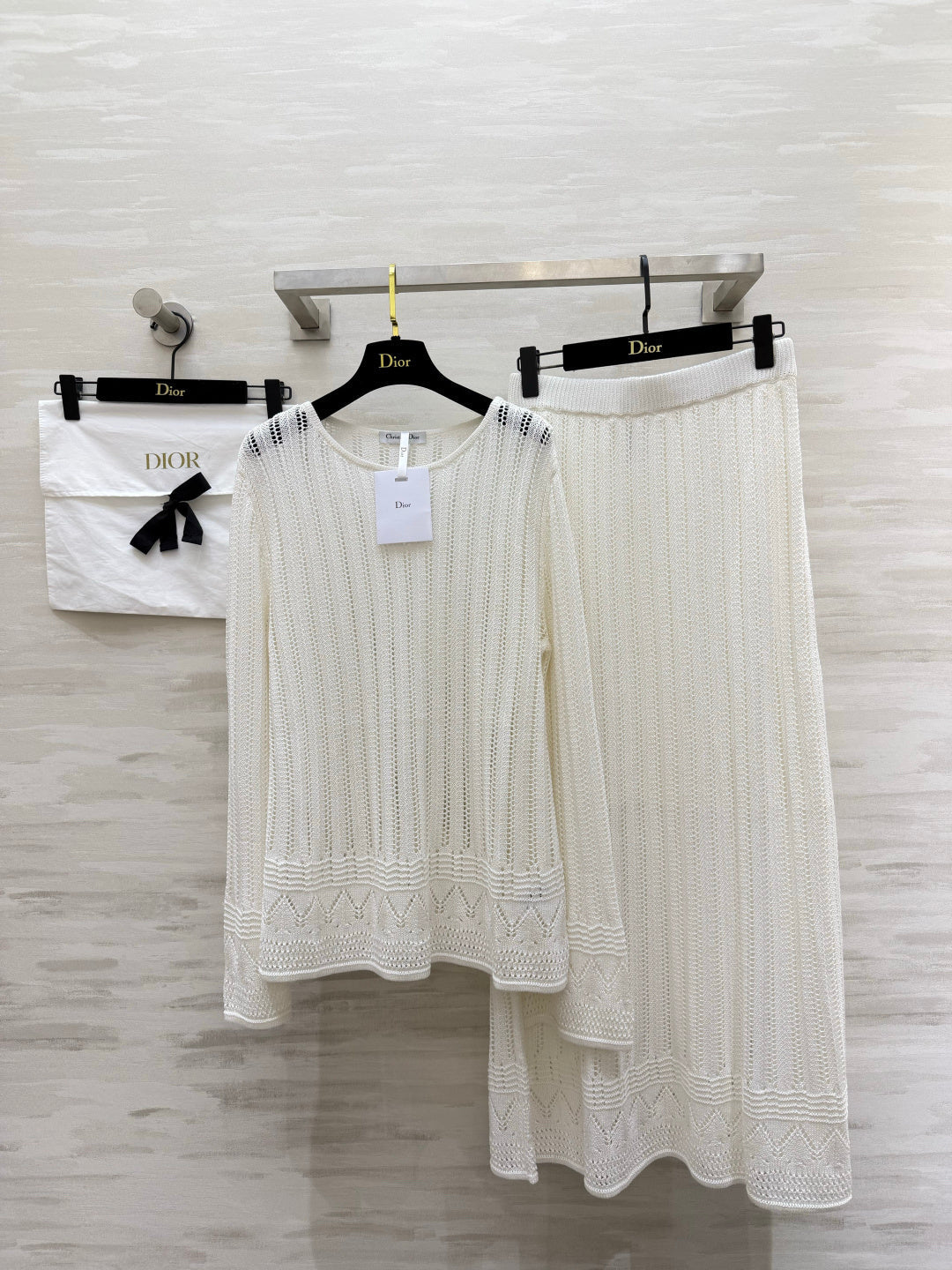 CD 26s Openwork Knit Top & Maxi Skirt Set Off-White Cotton 437198