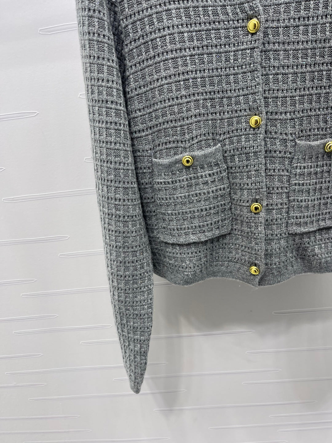 Miu 26s Neck Long-Sleeved Cardigan Grey Wool 415899