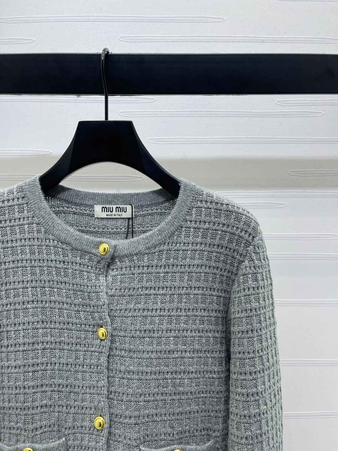 Miu 26s Neck Long-Sleeved Cardigan Grey Wool 415899
