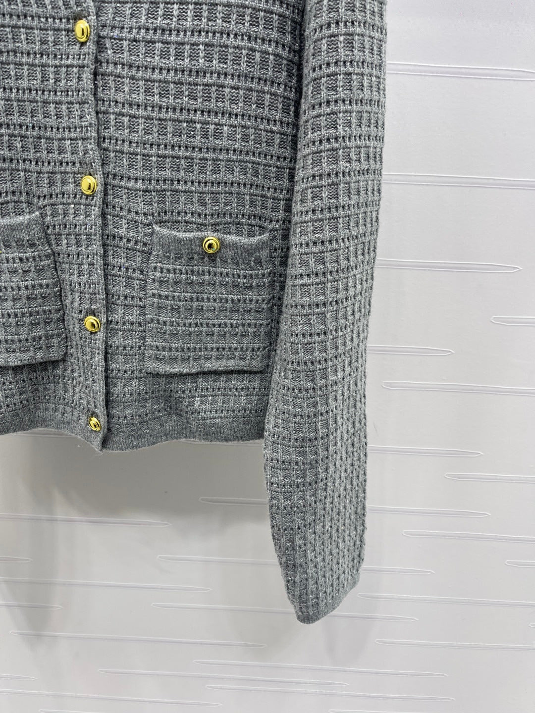 Miu 26s Neck Long-Sleeved Cardigan Grey Wool 415899