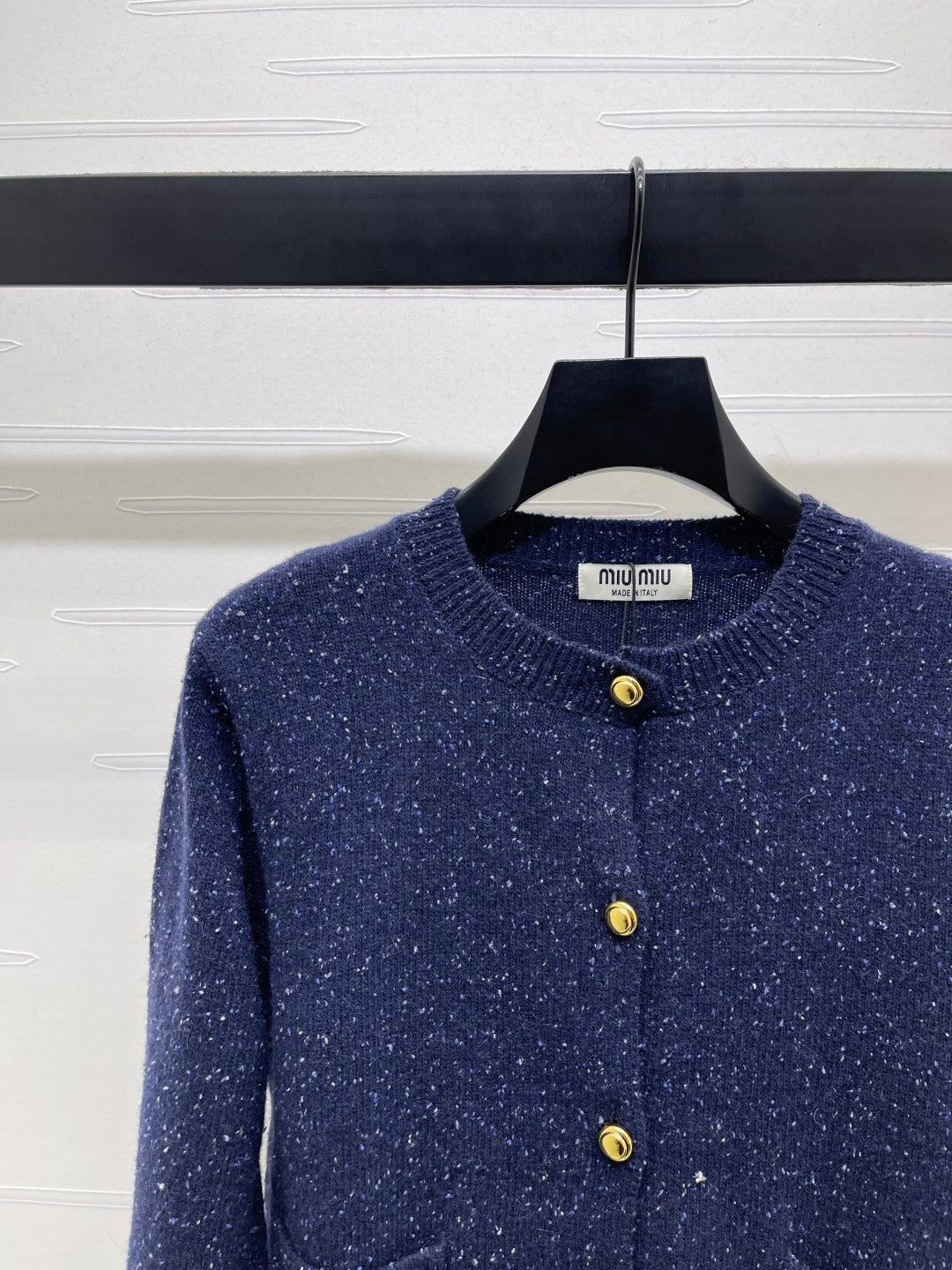 Miu 26s Neck Long-Sleeved Cardigan Navy Blue Cashemere 415895