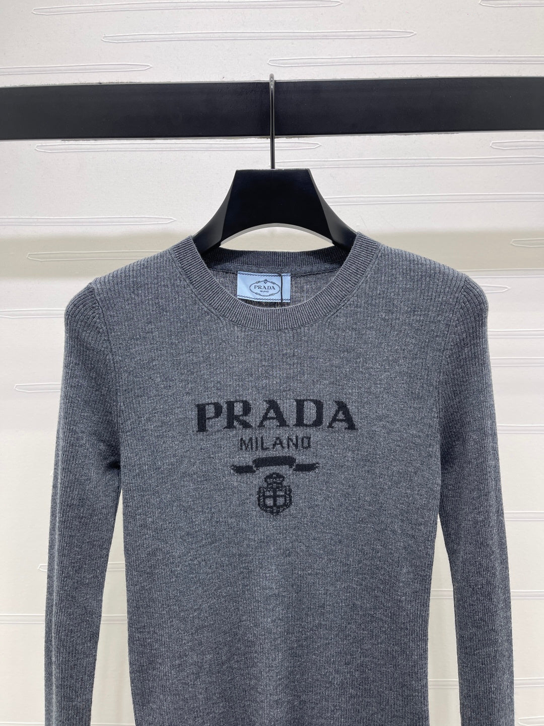 Prada Logo-Intarsia Wool Jumper Anthracite Grey Wool 351036