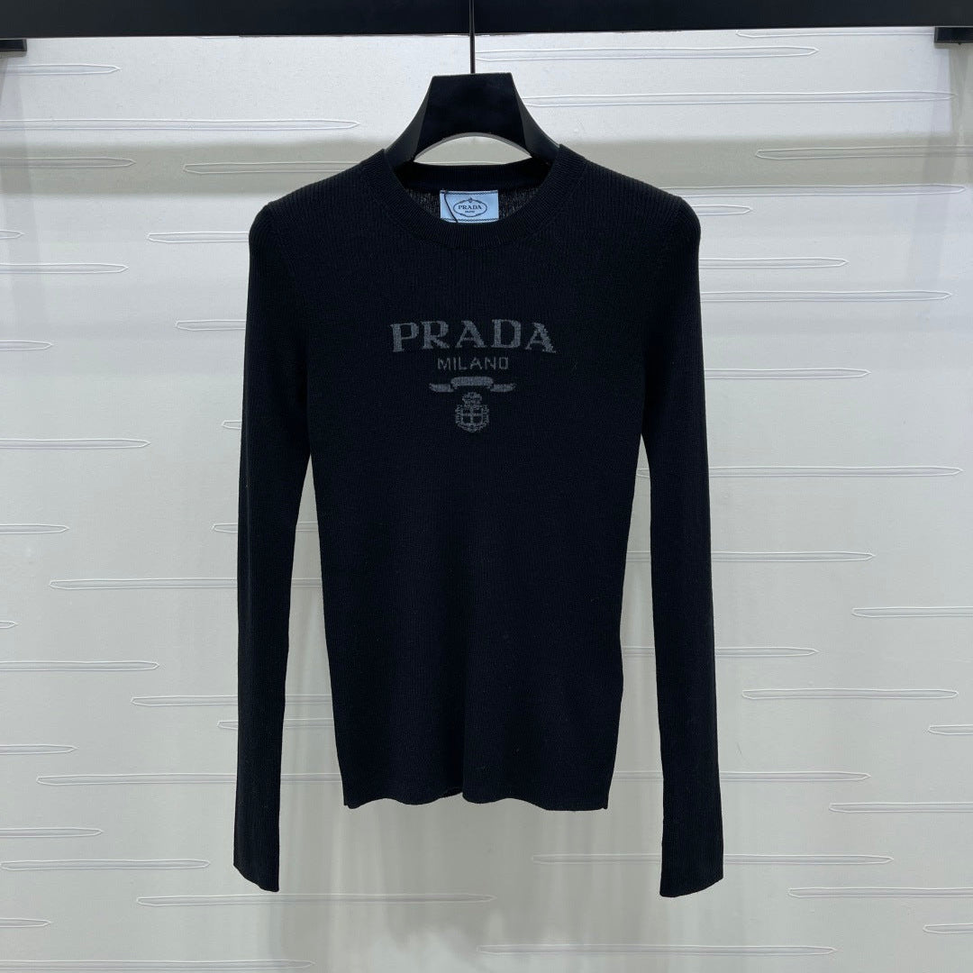 Prada Logo-Intarsia Wool Jumper Black Wool 351034