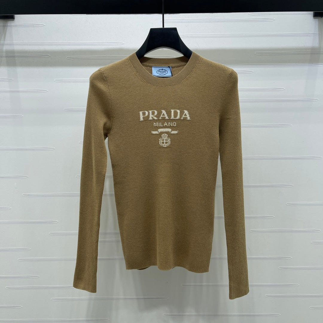 Prada Logo-Intarsia Wool Jumper Camel Wool 351032