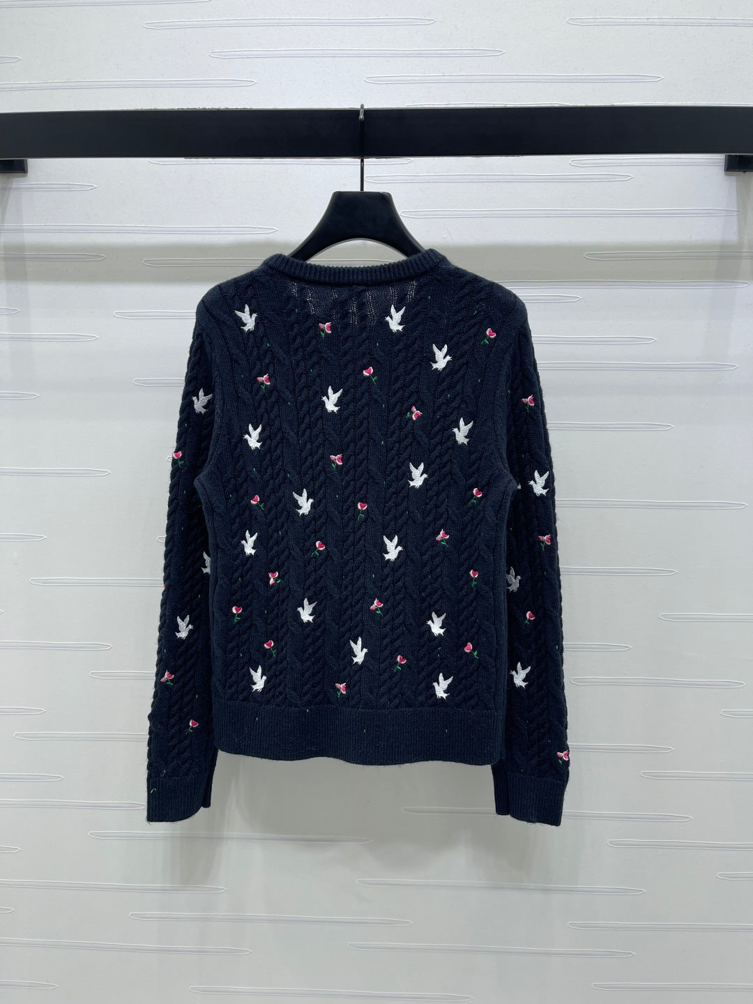 CD SS26 Crew Neck Embroidered Knit Cardigan Navy Blue Cashmere 351073
