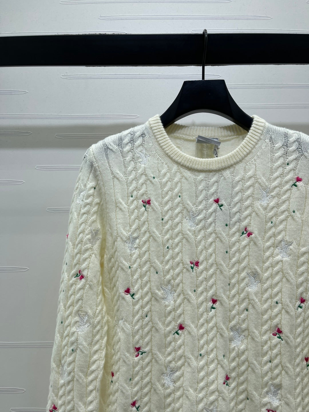 CD SS26 Dioramour Embroidered Cable-Knit Sweater Ivory Cashmere 351077