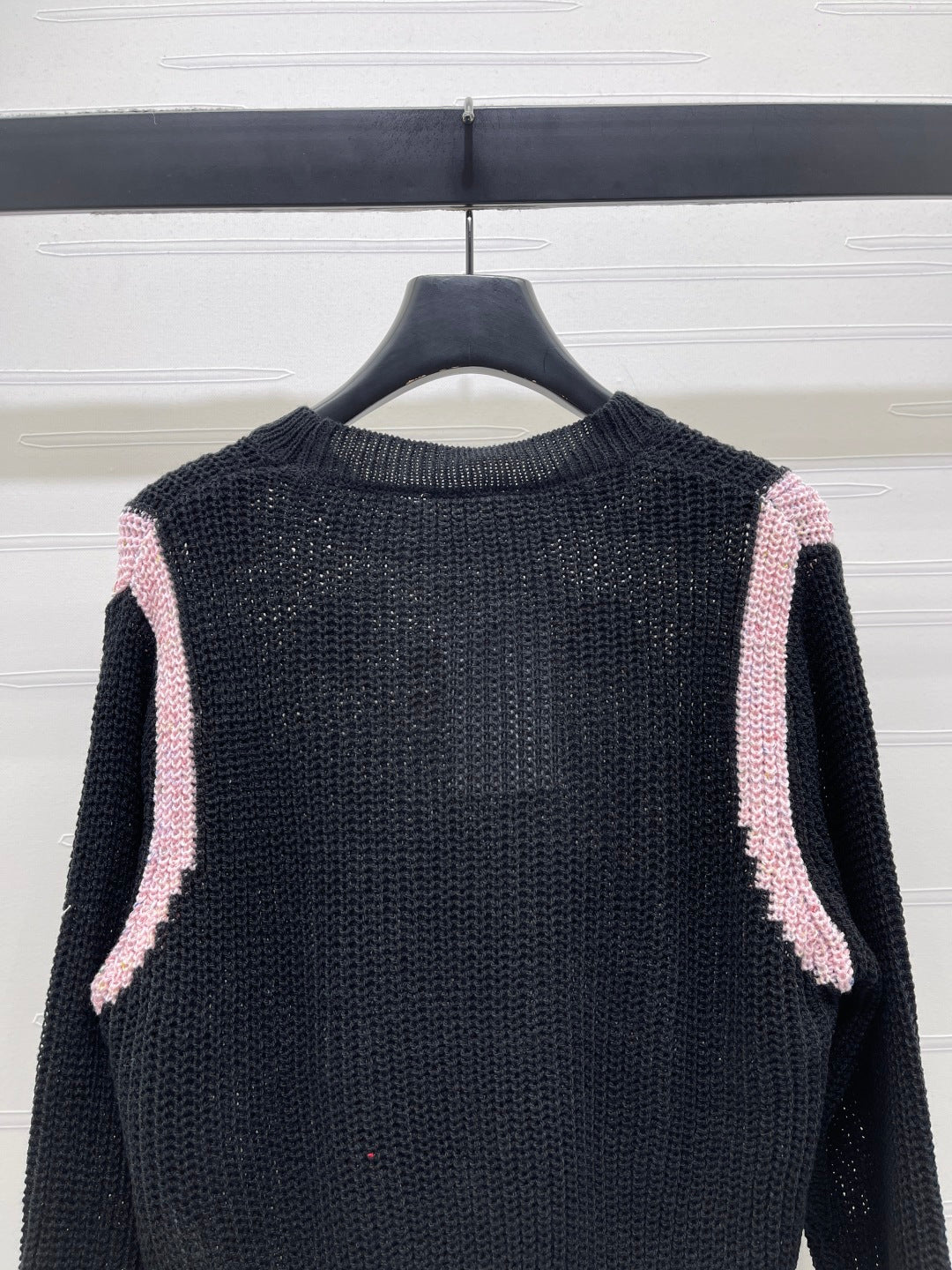 Celin Crochet Hollow-out Pullover Knit Long-Sleeve Top Black Wool 343474