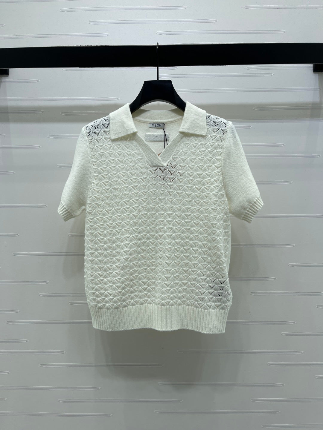 Miu Polo Half-Open Short-Sleeved Top Ivory Knit 343437