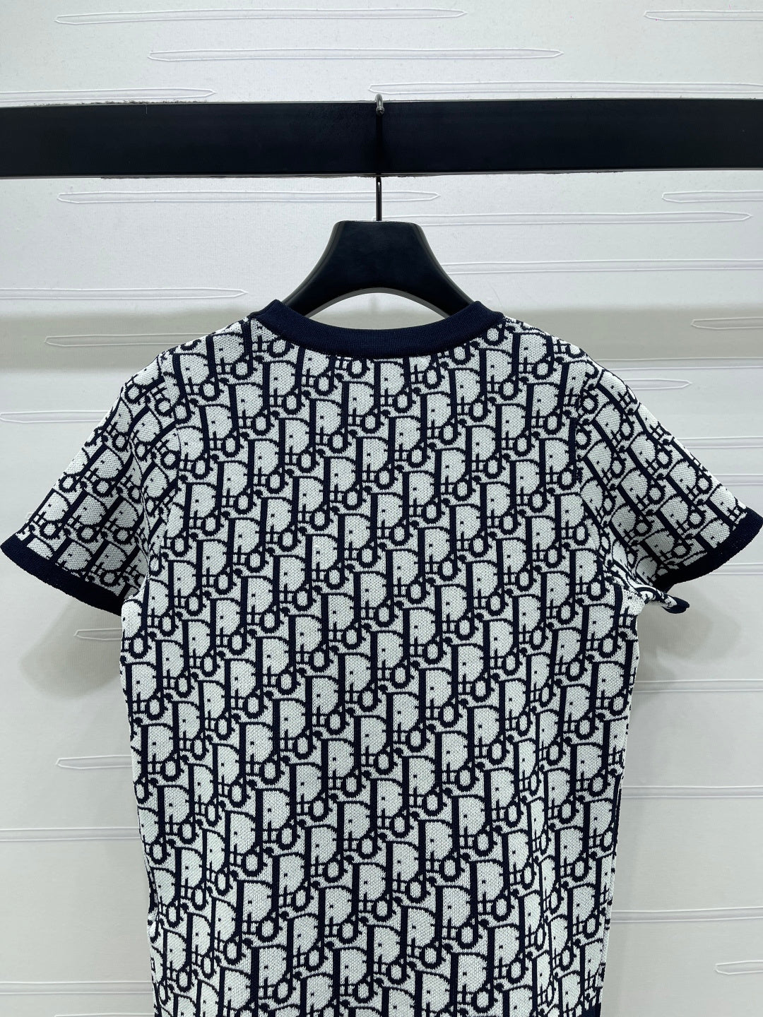CD Jacquard Crew Neck Knit Short-Sleeve Top Black White 344119