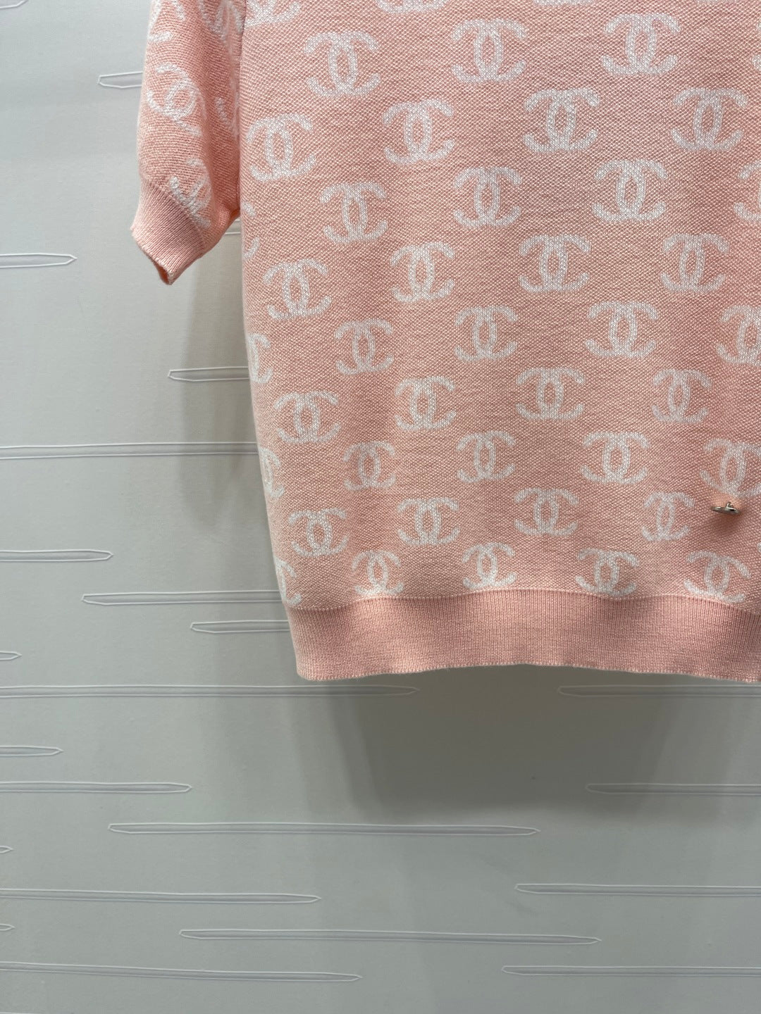 CC 26sJacquard Knit Short-Sleeved Cardigan Pink Wool 344125