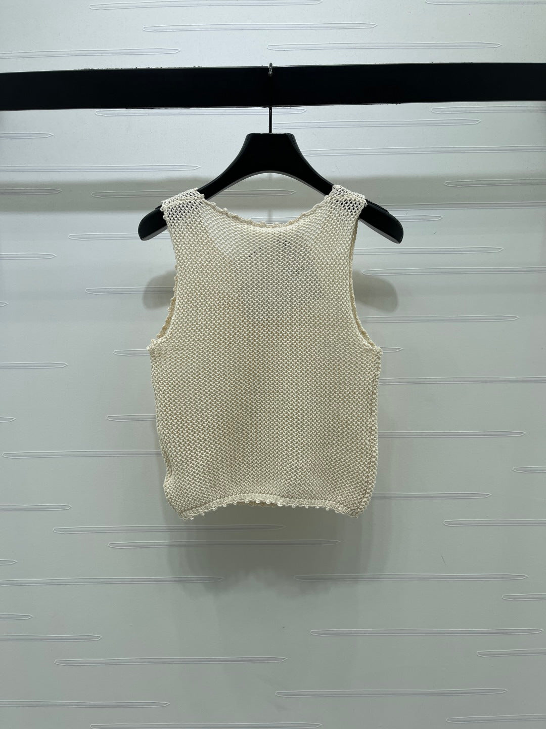 Celine 26s Triomphe Crochet Knit Vest Ivory Wool Cashmere 373120