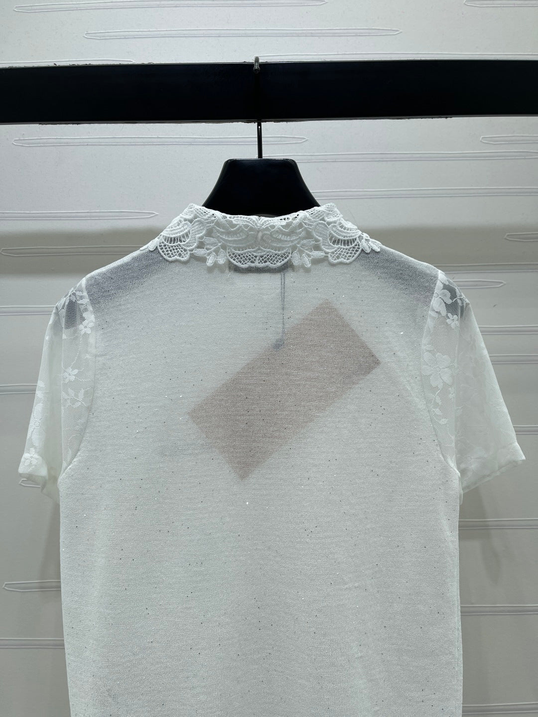 Miu Crochet Knit Short-Sleeved Top Tencel Nylon 373136