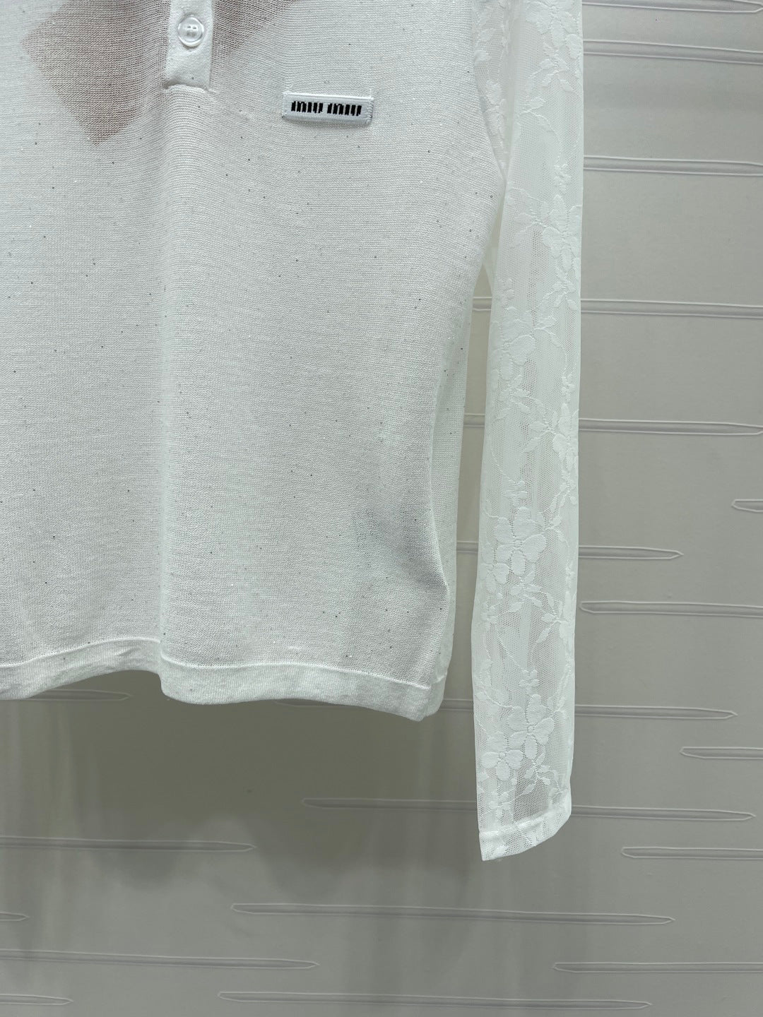 Miu Crochet Knit Long-Sleeved Top Tencel Nylon 373150