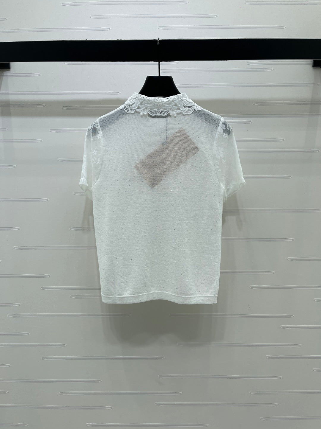 Miu Crochet Knit Short-Sleeved Top Tencel Nylon 373136