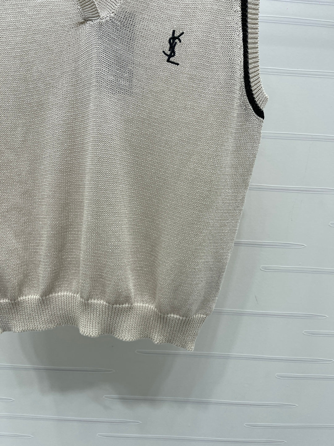 YSL Polo Collar Knitted Vest Light Grey Wool 382112