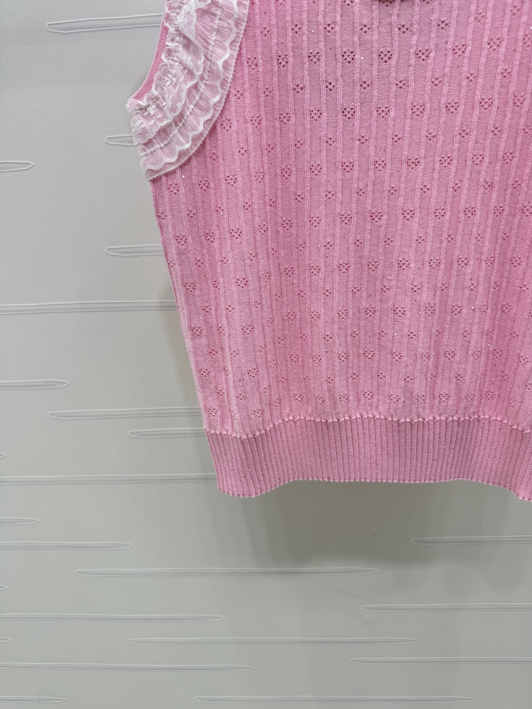 Miu Lace Ruffled Vest Pink Nylon Tencel 382103