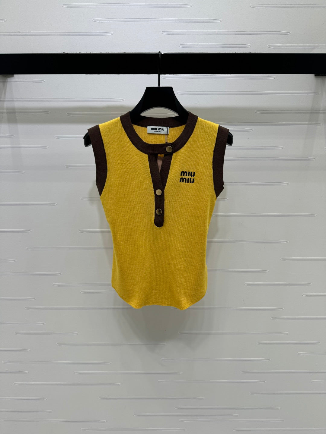 Miu Letter Embroidered Vest Black Yellow Polyester 382106