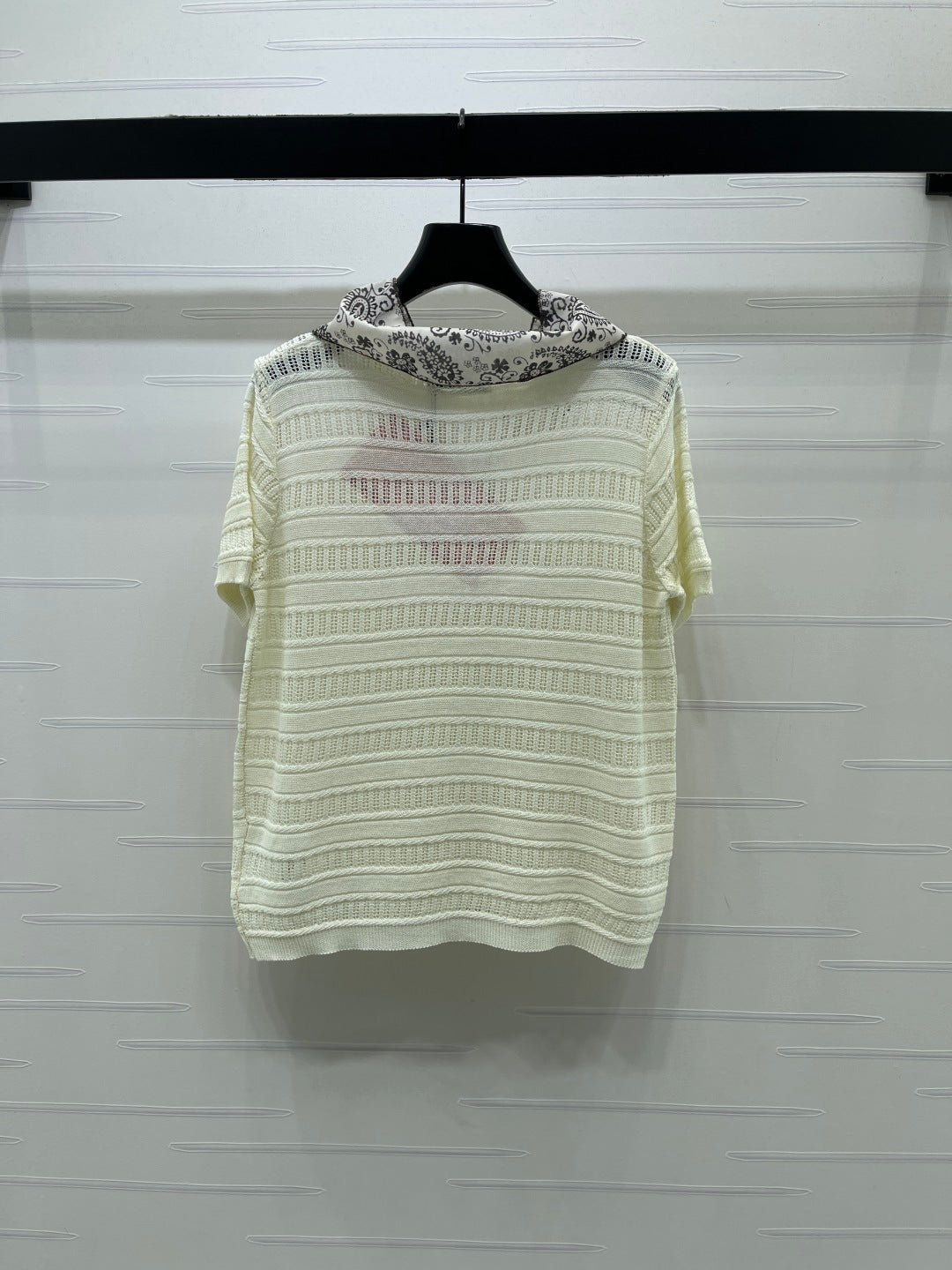 Miu Knit Short-Sleeved Top Cream Nylon Wool 380779